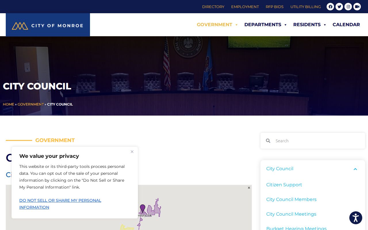 Monroe city directory research through the City Council page