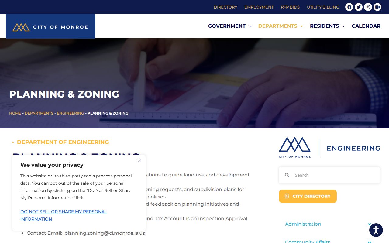 Monroe city directory address research on planning and zoning page