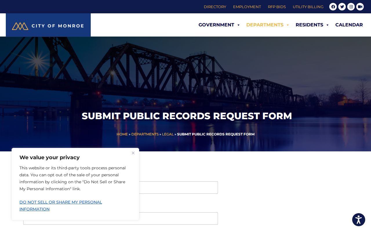 Monroe residents directory city public records request