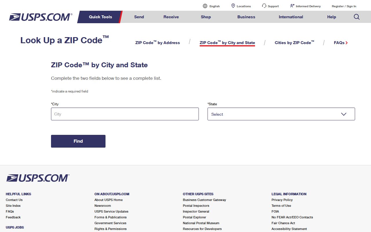 Monroe ZIP code directory USPS lookup form